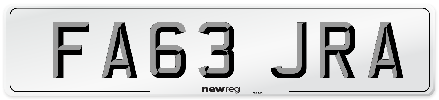 FA63 JRA Number Plate from New Reg